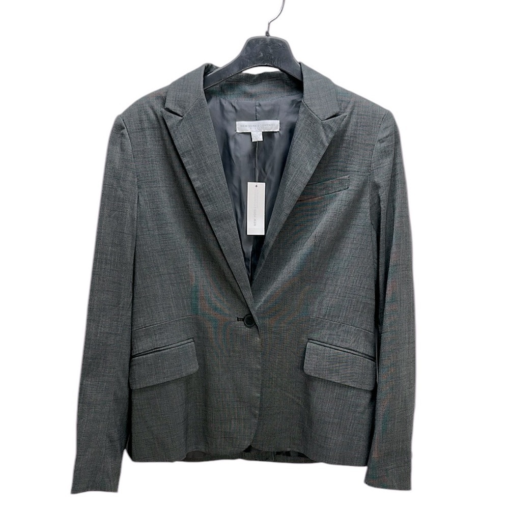 New‎ York & Co. Stretch Gray One Button Blazer Size 10 Career Office Business